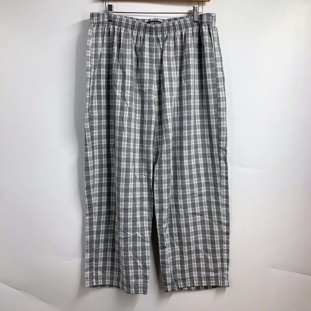 Lands End Men's Cotton Plaid Elastic Waist Cropped Pajama Pants SIze L